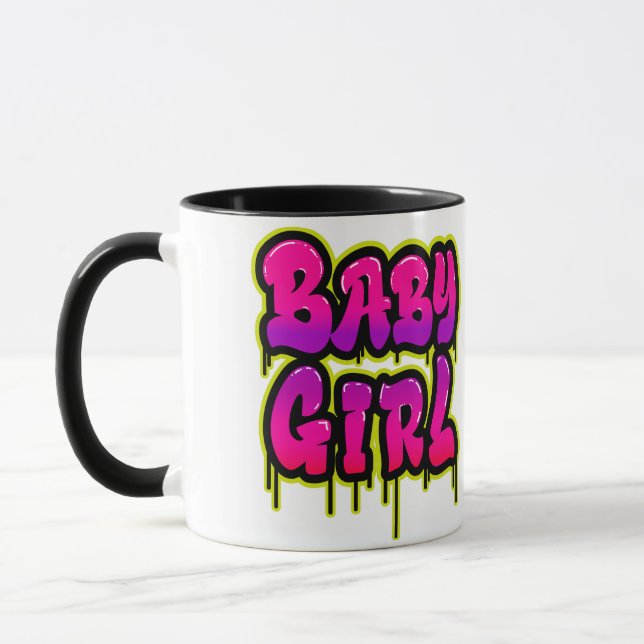 Baby Girl Dripping Word Art Spray Paint Pink Green Mug (Left)