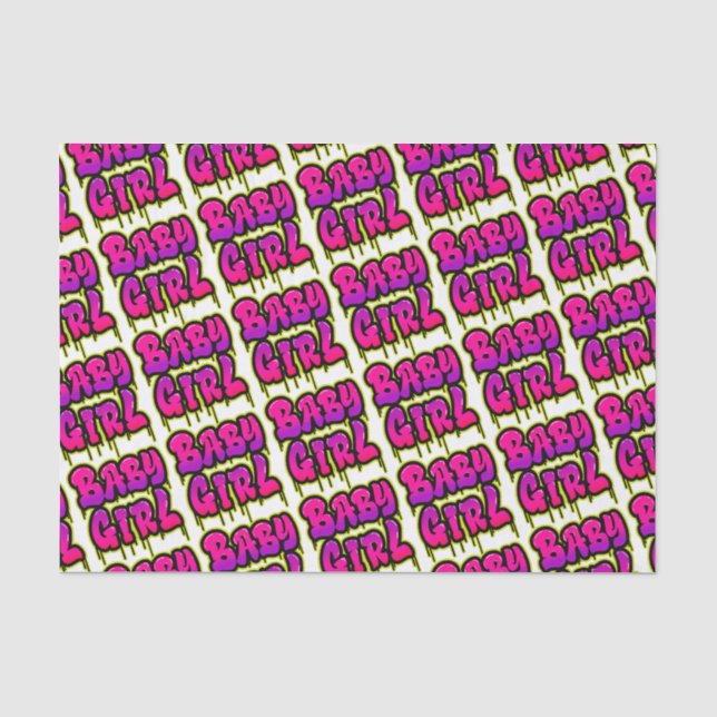 Baby Girl Dripping Word Art Spray Paint Pink Green Tissue Paper (Front)