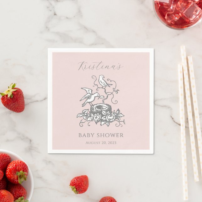 Baby Girl Elegant Bird Nest Baby Shower Napkin (Insitu)