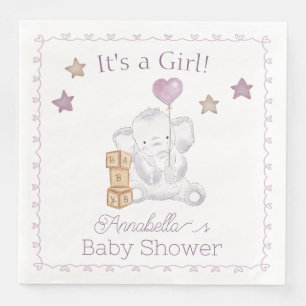 Baby Girl Elephant and Cute Balloon Watercolor Napkin