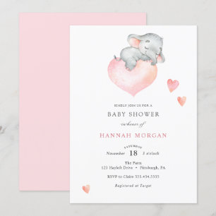 Baby Girl Elephant Baby Shower Invitation