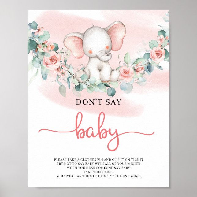 Baby Girl Elephant eucalyptus don't say baby game Poster (Front)
