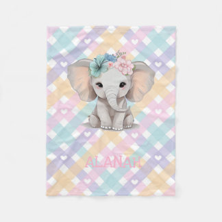 Baby Girl Elephant Gingham Fleece Blanket  Nursery