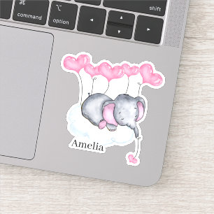 Baby Girl Elephant on Cloud with Pink Hearts Vinyl