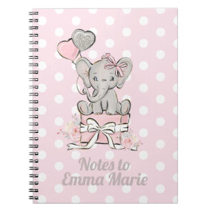 Baby Girl Elephant Pink Silver Notes to Notebook