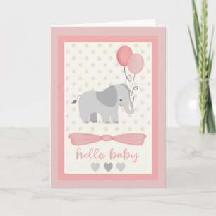 Baby Girl Elephant with Balloons Card