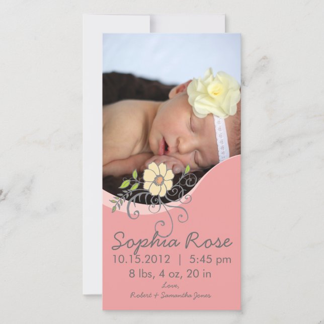 Baby Girl Faire-part de naissance en rose et jaune (Devant)