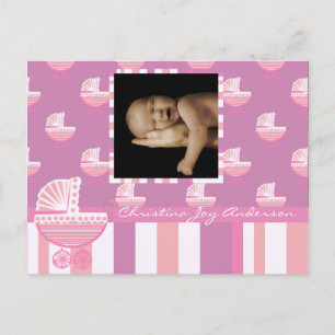 Baby Girl Faire-part - Pink Baby Buggy