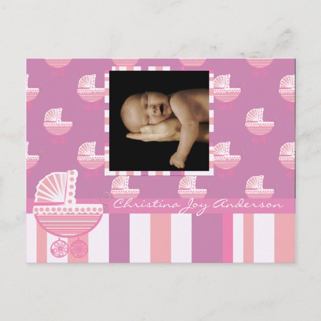 Baby Girl Faire-part - Pink Baby Buggy (Devant)