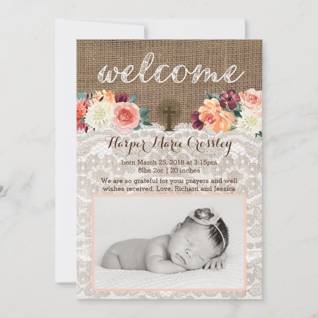 Baby Girl Fall Autumn Birth Announcement Cards (Front)