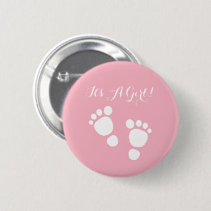 Baby girl feet white illustration it's a girl 2 inch round button