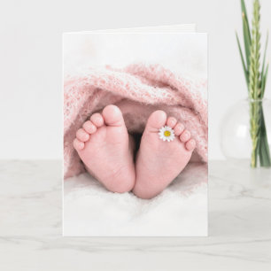 Baby Girl Feet with a White Daisy Card