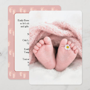 Baby Girl Feet with a White Daisy Invitation