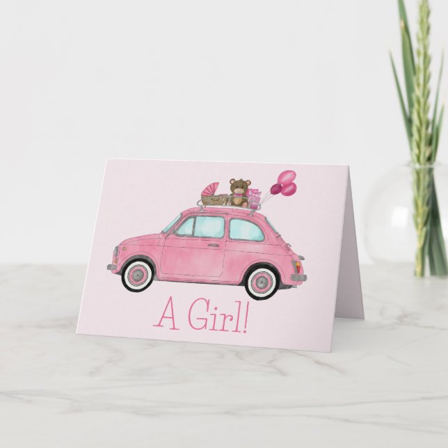 Baby Girl Fiat 500 congratulations Card (Front)