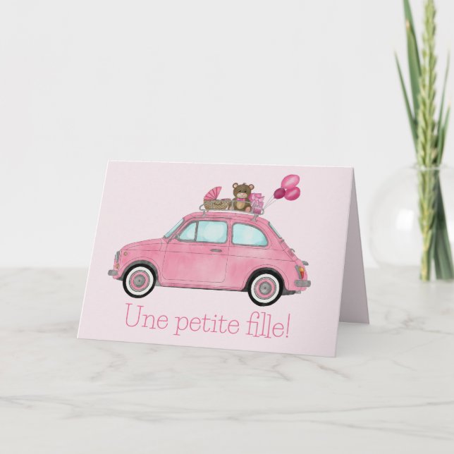 Baby Girl Fiat 500 French congratulations Card (Front)