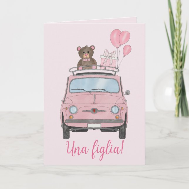 Baby Girl Fiat 500 Italian congratulations Card (Front)
