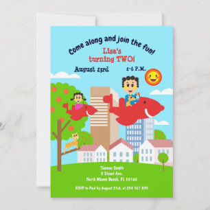 Baby girl fies with dad second birthday party  invitation