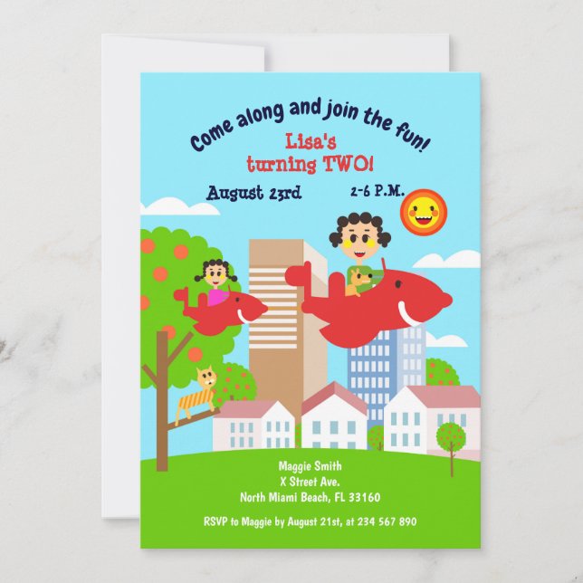 Baby girl fies with mom second birthday party  inv invitation (Front)