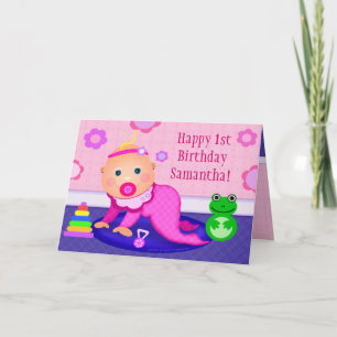 Baby Girl First Birthday Greeting Card - Custom
