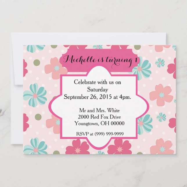 Baby Girl First birthday Invitation (Front)