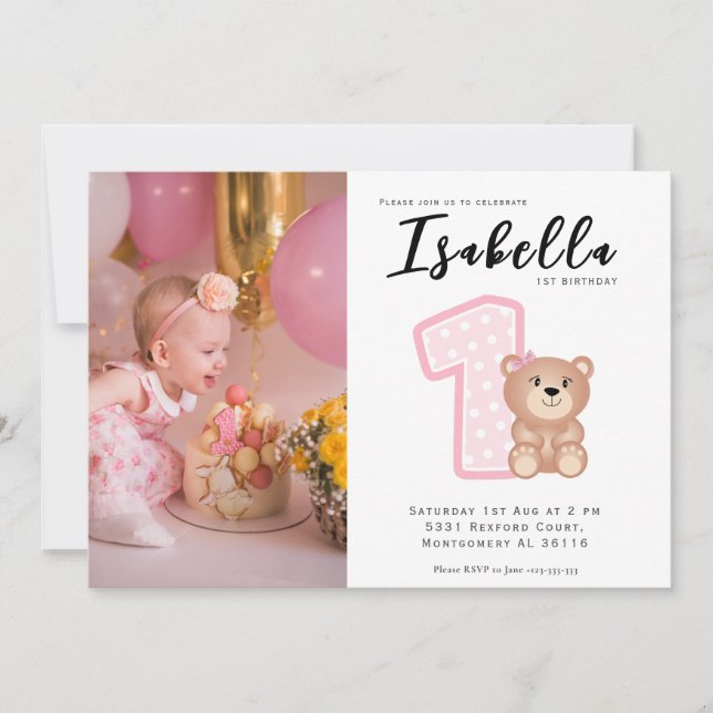 Baby Girl First Birthday Invitation  (Front)