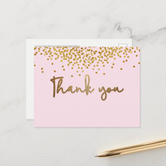 Baby Girl first birthday Photo gold confetti Pink Postcard (Front/Back In Situ)