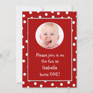 Baby Girl First Birthday Red Polka Dots Photo Invitation