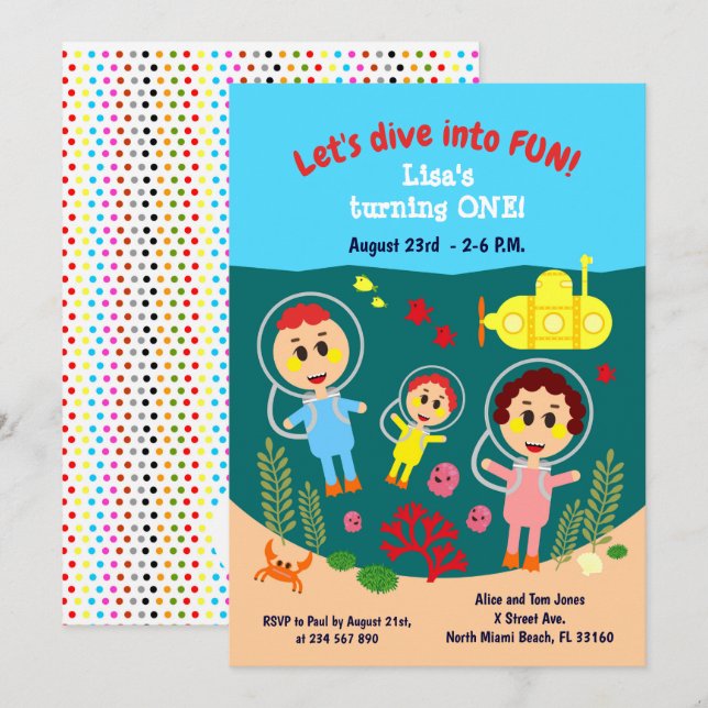 Baby girl first birthday summer party invitation (Front/Back)