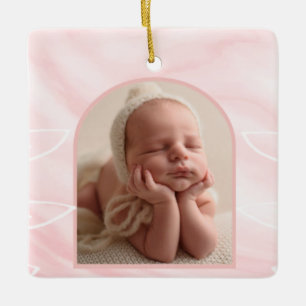 Baby Girl First Christmas Blush Pink Photo & Text Ceramic Ornament