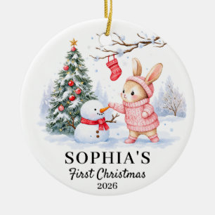 Baby Girl First Christmas Bunny Name & Year Ceramic Ornament
