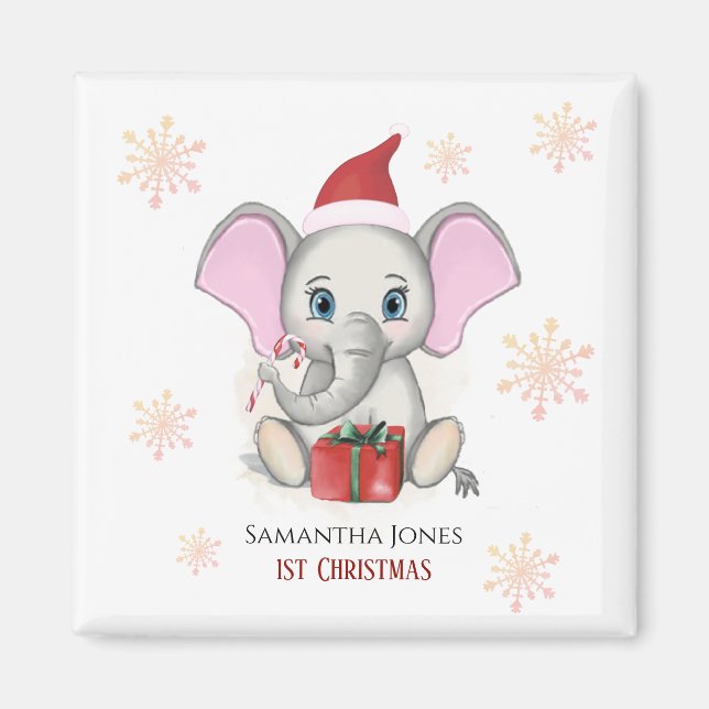 Baby Girl First Christmas Cute Elephant Holidays Magnet (Front)