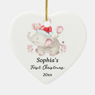 Baby Girl First Christmas Elephant Custom Name Ceramic Ornament
