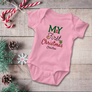 Baby Girl First Christmas Name Bodysuit