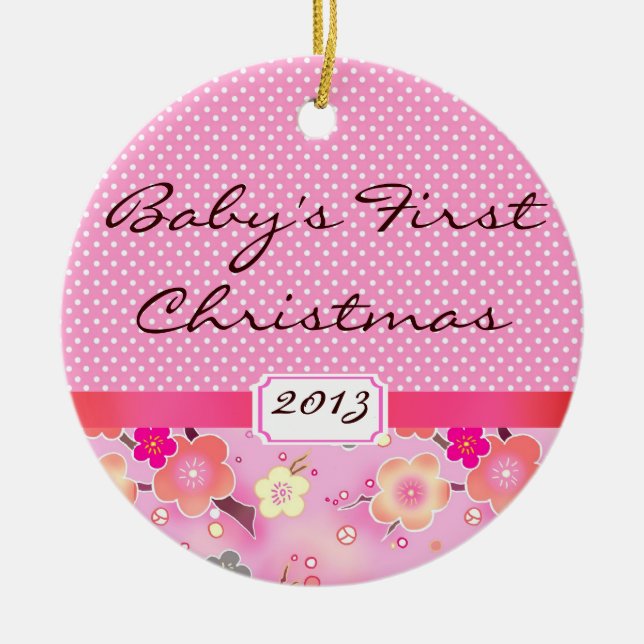 Baby Girl First Christmas Ornament pink sakura (Front)