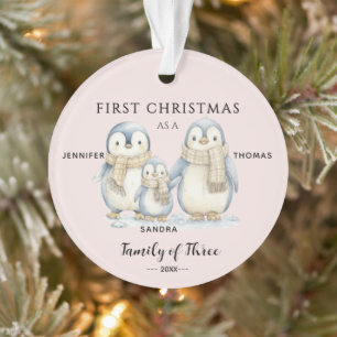 Baby Girl First Christmas Penguin Family of Three  Ornament