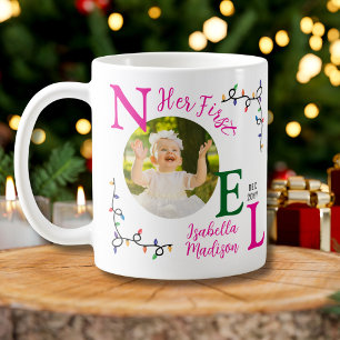 Baby Girl First Christmas Pink First Noel Photo Coffee Mug