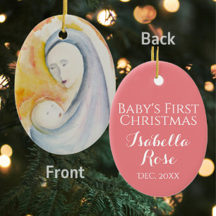 Baby Girl First Christmas Pink Religious Non Photo Ceramic Ornament