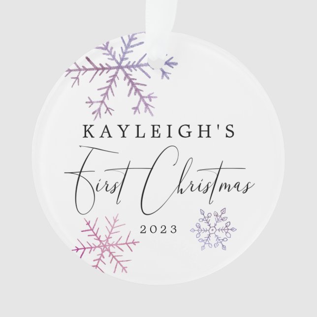 Baby Girl First Christmas Pink Snowflakes Photo (devant)