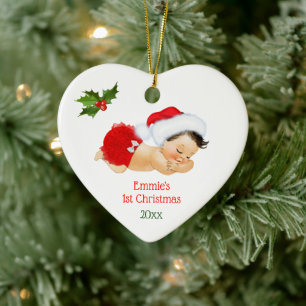 Baby Girl First Christmas Red Santa Hat Ceramic Or Ceramic Ornament