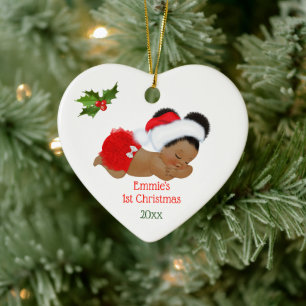 Baby Girl First Christmas Red Santa Hat Puffs Ceramic Ornament