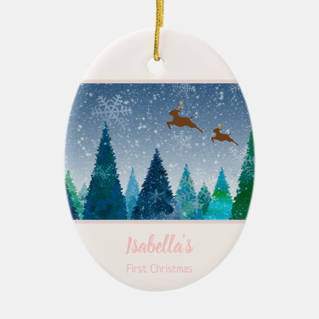 Baby Girl First Christmas Snowflake Photo Ceramic Ornament (Front)