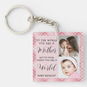 Baby girl First Year 2 Photo Keepsake pink plaid Keychain