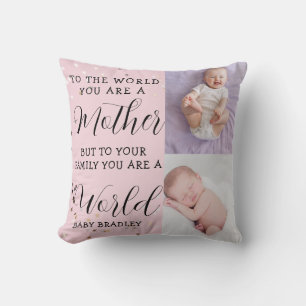 Baby girl First Year Photo Collage Keepsake pink Throw Pillow