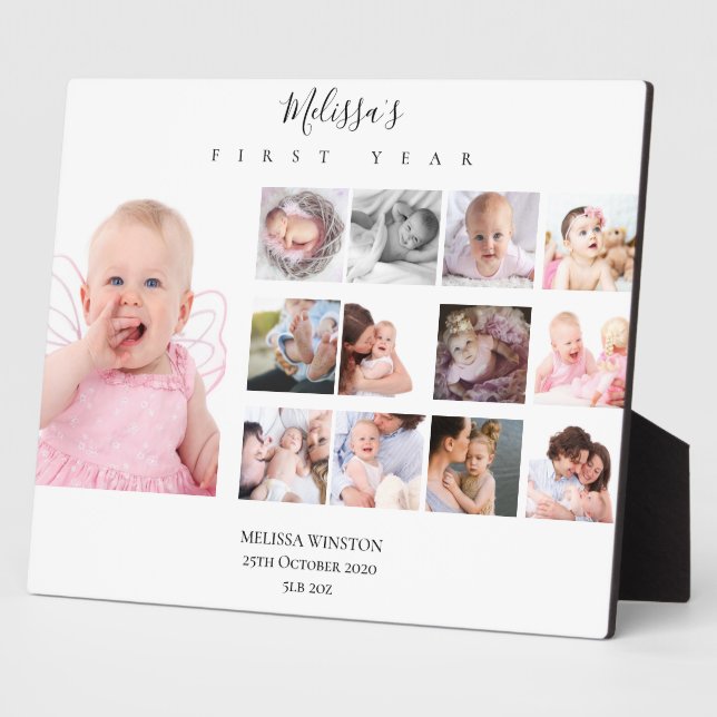 Baby Girl First Year Photo Collage Personalized Plaque (Side)