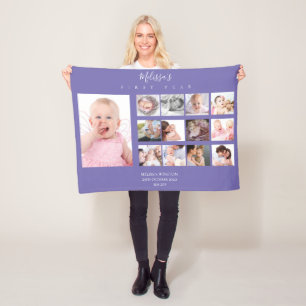 Baby girl First Year Photo Collage Purple Cute Fleece Blanket