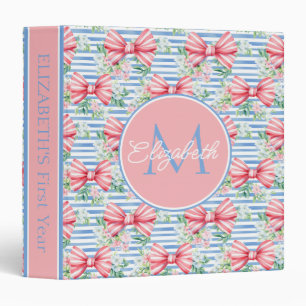 Baby Girl First Year Pink Stripes Bows Flowers Binder