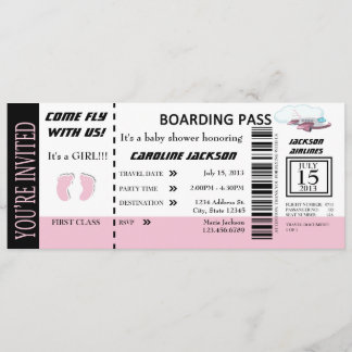 Baby Girl Flight Ticket Invitation Customizable