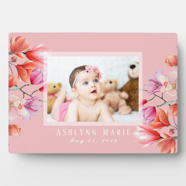 Baby Girl Floral Blush Rose Plaque photo personnal (Devant)