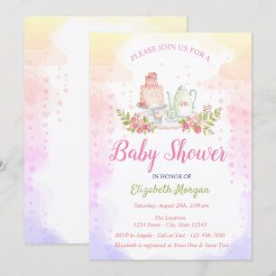 Baby Girl Floral Teapot Baby Shower Invitation