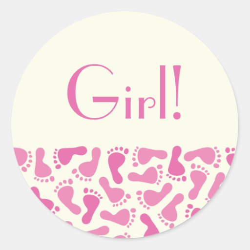 Baby girl foot prints baby shower stickers | Zazzle